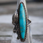 Vintage Sterling Turquoise Feather Ring 5.5