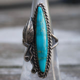 Vintage Sterling Turquoise Feather Ring 5.5