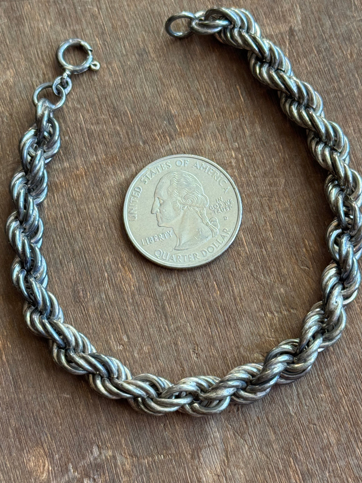 Vintage Sterling Silver 8.25” Hollow Rope Chain Bracelet