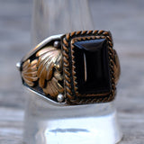 Vintage Sterling and Copper Onyx Ring 10.75