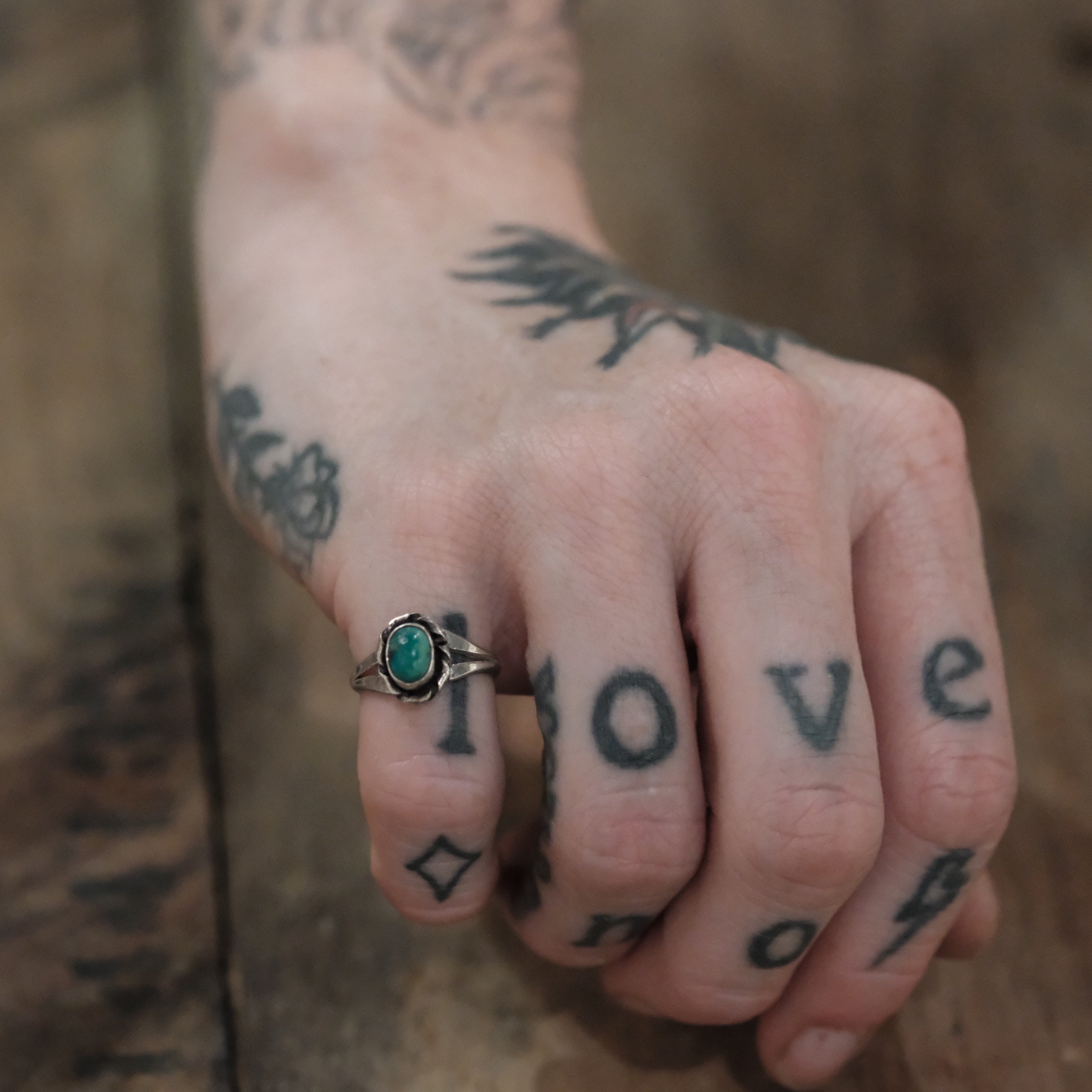 Vintage Sterling Turquoise Roper Ring 3.5