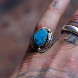 Vintage Sterling Turquoise Feather Ring 6.75
