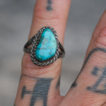 Vintage Sterling Turquoise Roper Ring 5