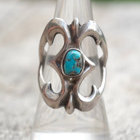 Vintage Sterling Turquoise Sandcast Ring 8