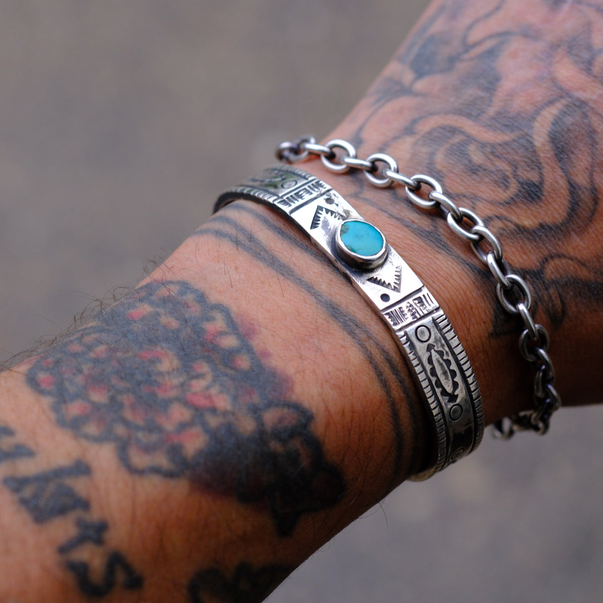 Sterling Silver American Turquoise Stamped Cuff Bracelet