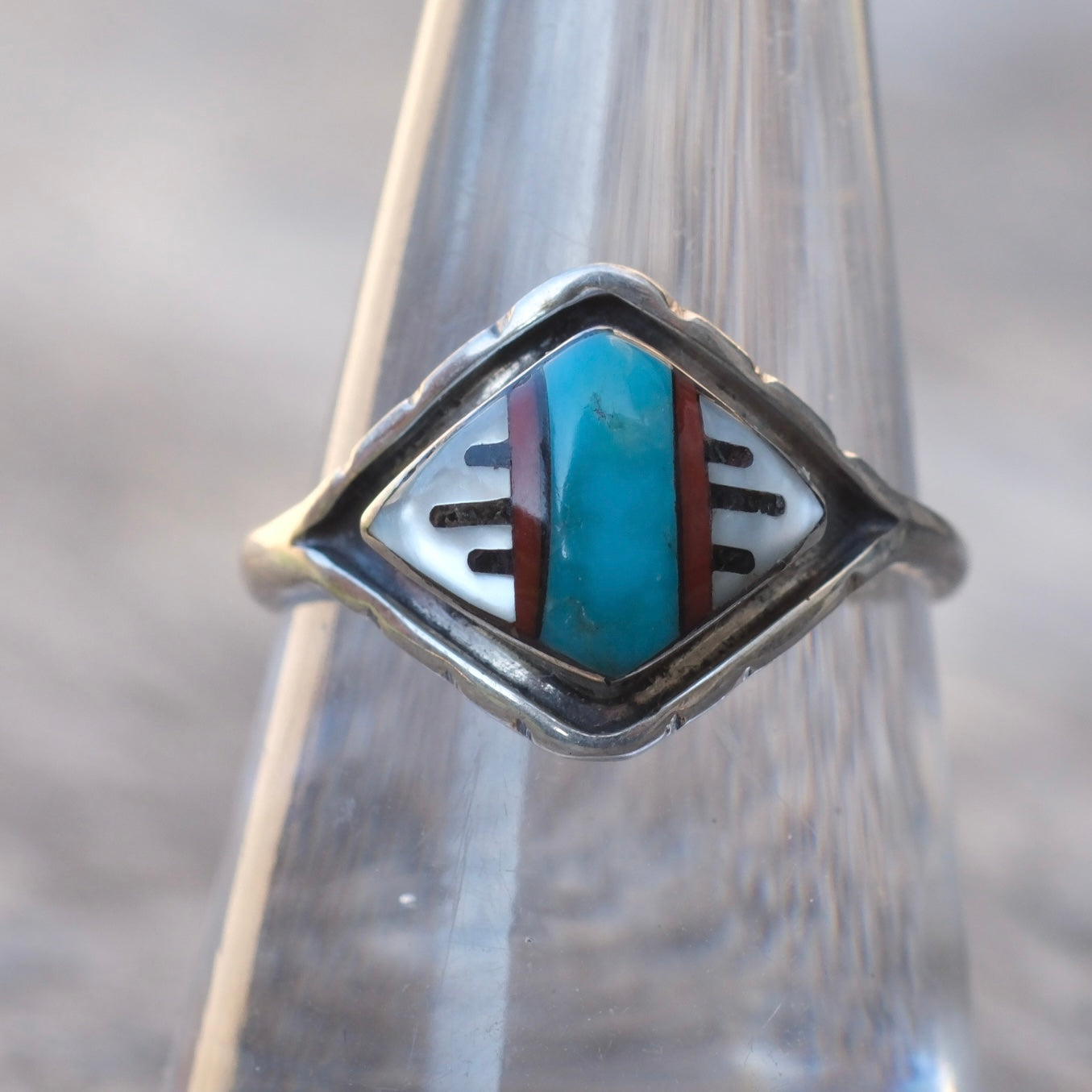 Vintage Sterling Zuni Inlay Ring 7.75