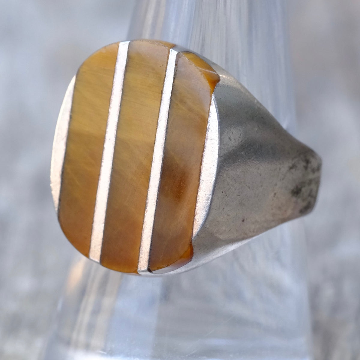Vintage Sterling Tigers Eye Inlay Ring 9