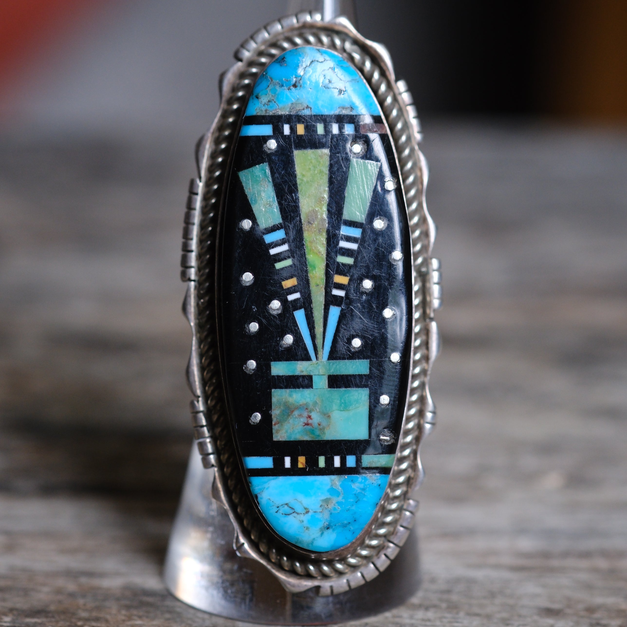 HUGE Vintage Sterling Ray Jack Micro Inlay Galaxy Ring 7