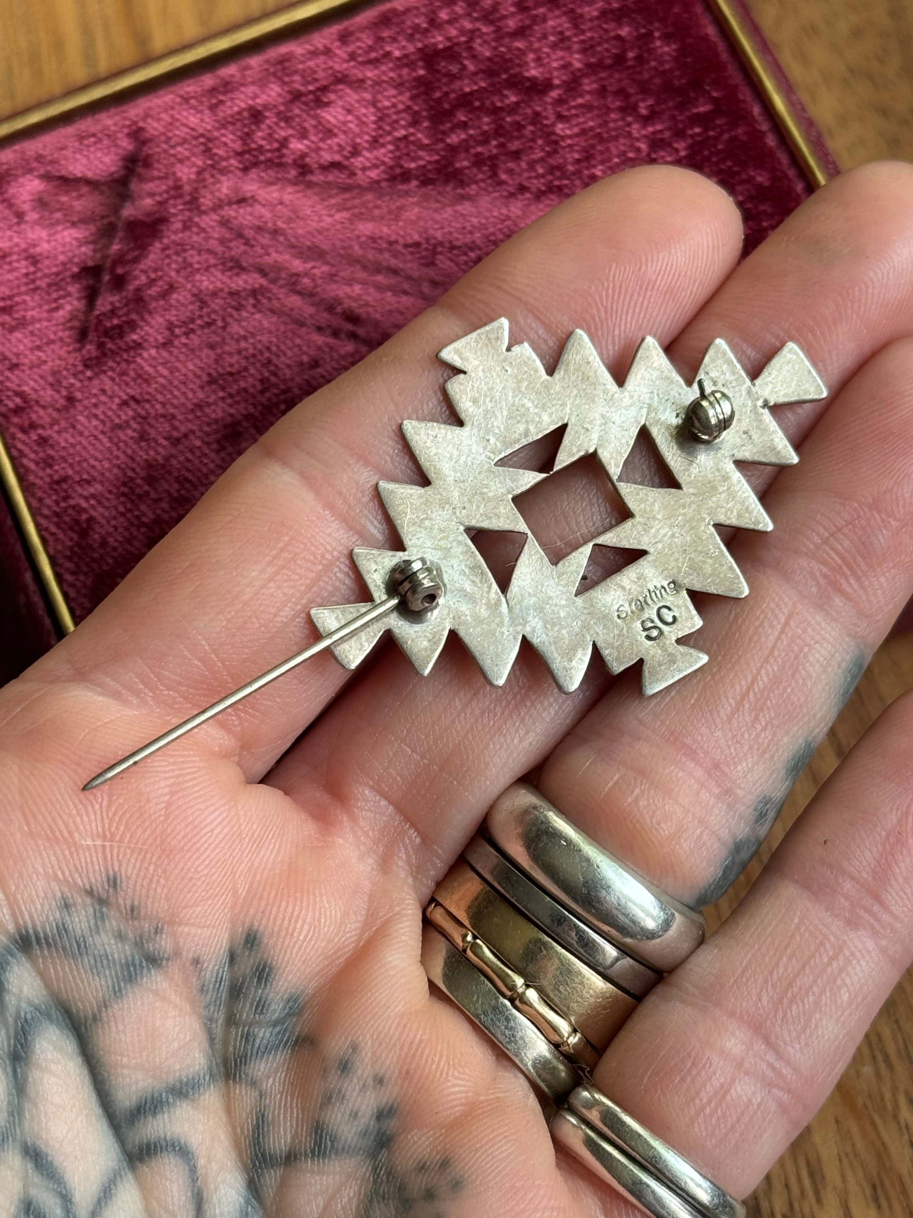 Vintage Sterling Silver Geometric Diamond Cut Out Pin