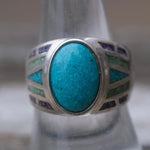 Vintage Sterling Inlay Turquoise and Inlay Ring 9