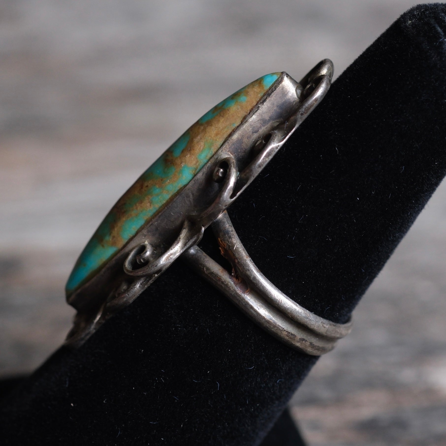 Vintage Sterling Turquoise Florette Ring 6