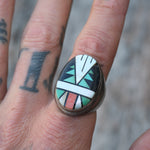 Vintage Sterling Zuni Inlay Ring 10.25