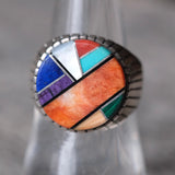 Vintage Sterling Multi Stone Inlay Ring 7.75