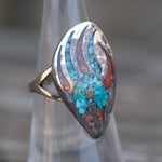 Vintage Sterling Turquoise and Coral Bear Paw Ring 6.25