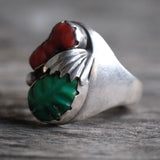 Vintage Sterling Faceted Turquoise and Coral Ring 10.5