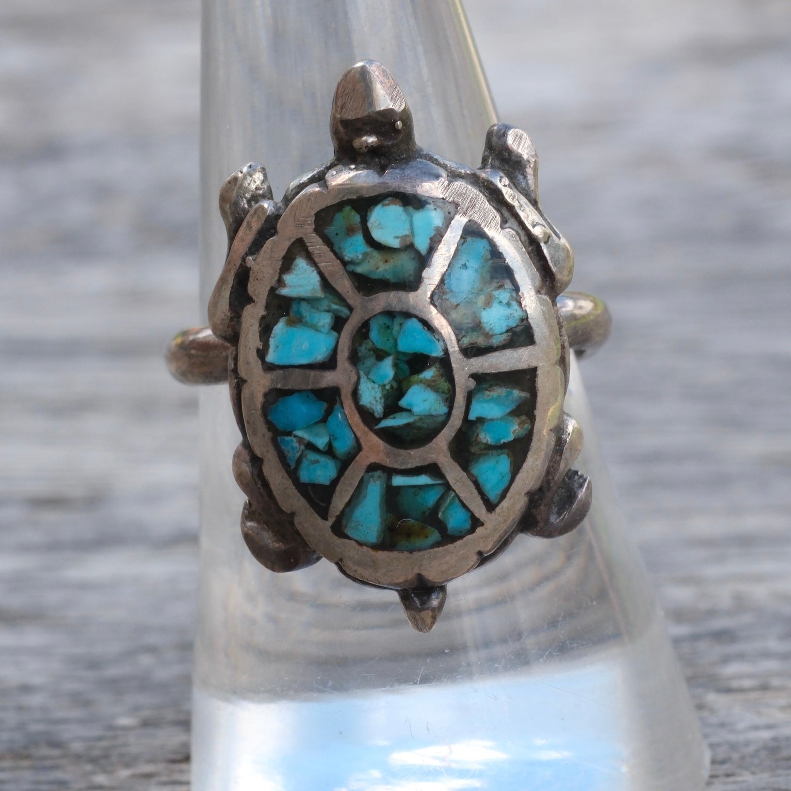 Vintage Sterling Turquoise Turtle Ring 8.75