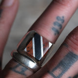 Vintage Sterling Jasper and Onyx Inlay Striper Ring 10