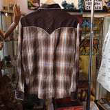 Vintage Kennington Western Pearl Snap Brown Check Long Sleeve Men's Medium