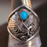 Vintage Sterling Turquoise Eagle Ring 11.75