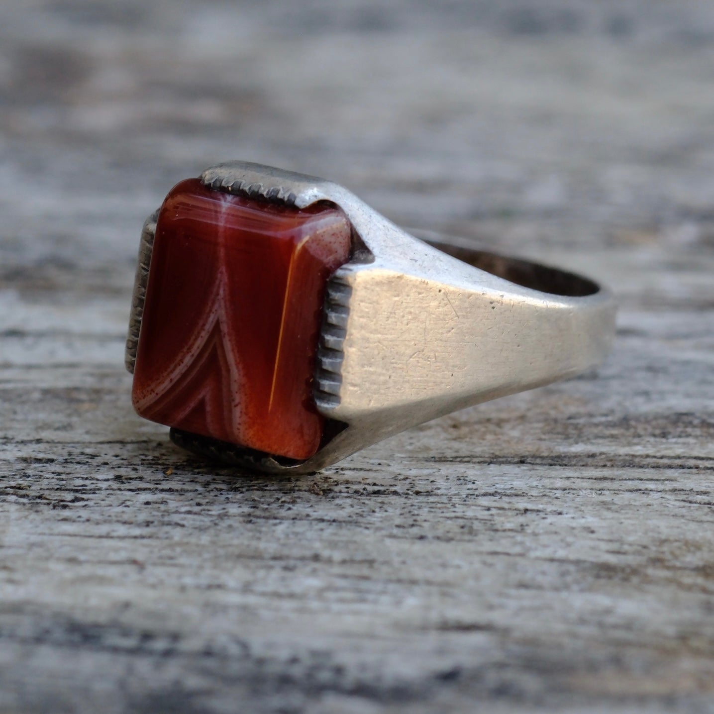 Vintage Sterling Jasper Deco Signet Ring 5.5