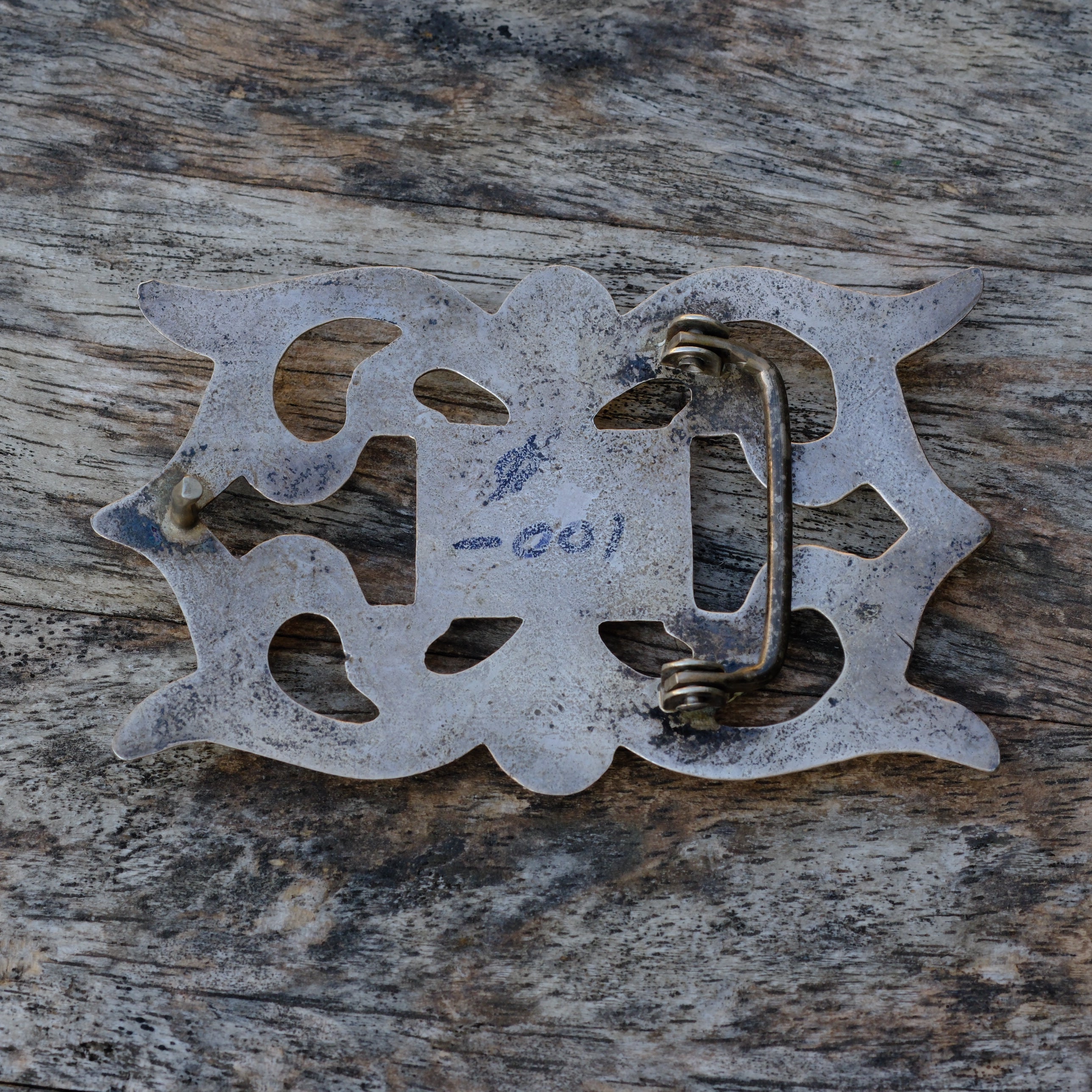 Vintage Sterling Turquoise and Coral Sandcast Belt Buckle