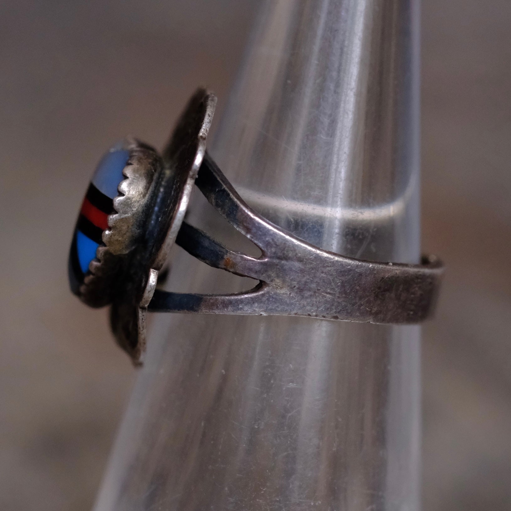 Vintage Sterling Multistone Inlay Heart Ring 5.5