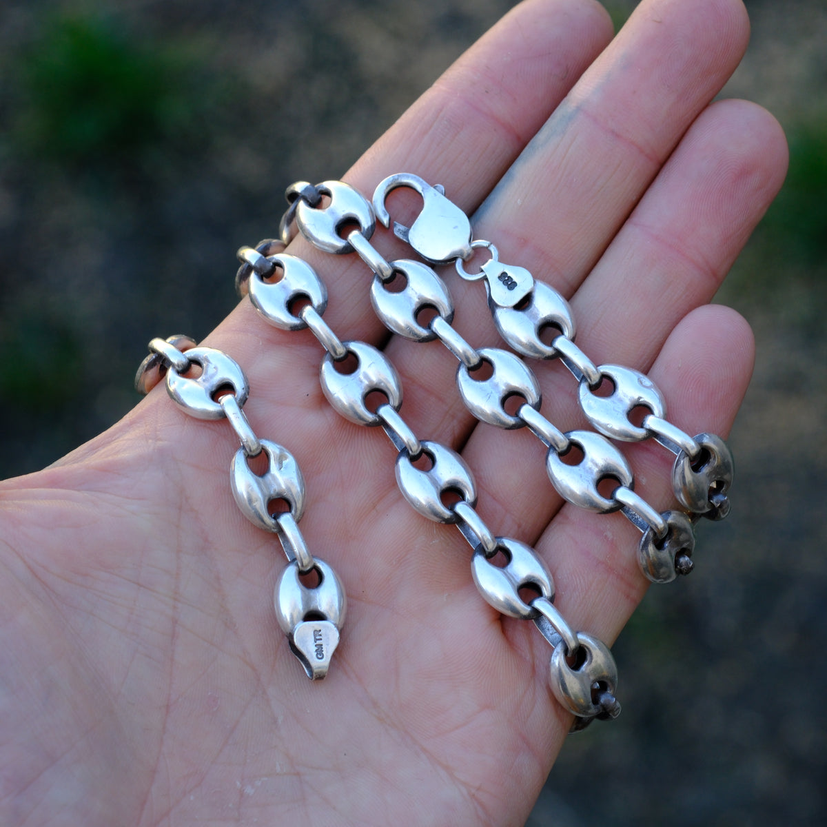 Vintage Sterling Silver Puffy Mariner Chain Necklace 25"