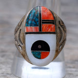 Vintage Sterling Zuni Sunface Inlay Ring 11