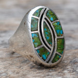 Vintage Sterling Crushed Turquoise Inlay Hummingbird Ring 11.5