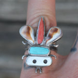 OLDER Vintage Sterling Multistone Inlay Bug Ring 5.25