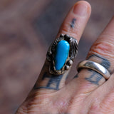 Vintage Sterling Turquoise Feather Ring 4.5