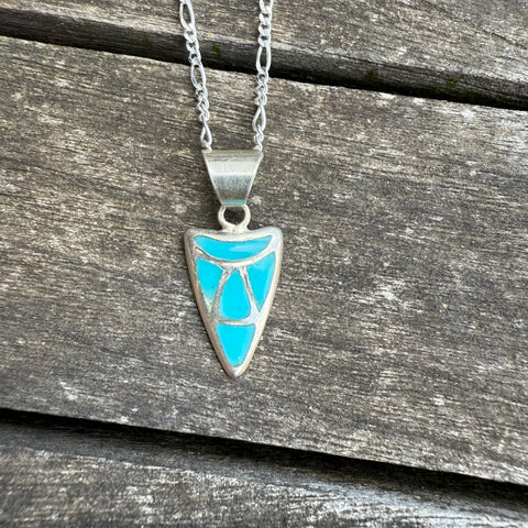 Vintage Sterling Turquoise Inlay Arrowhead Necklace