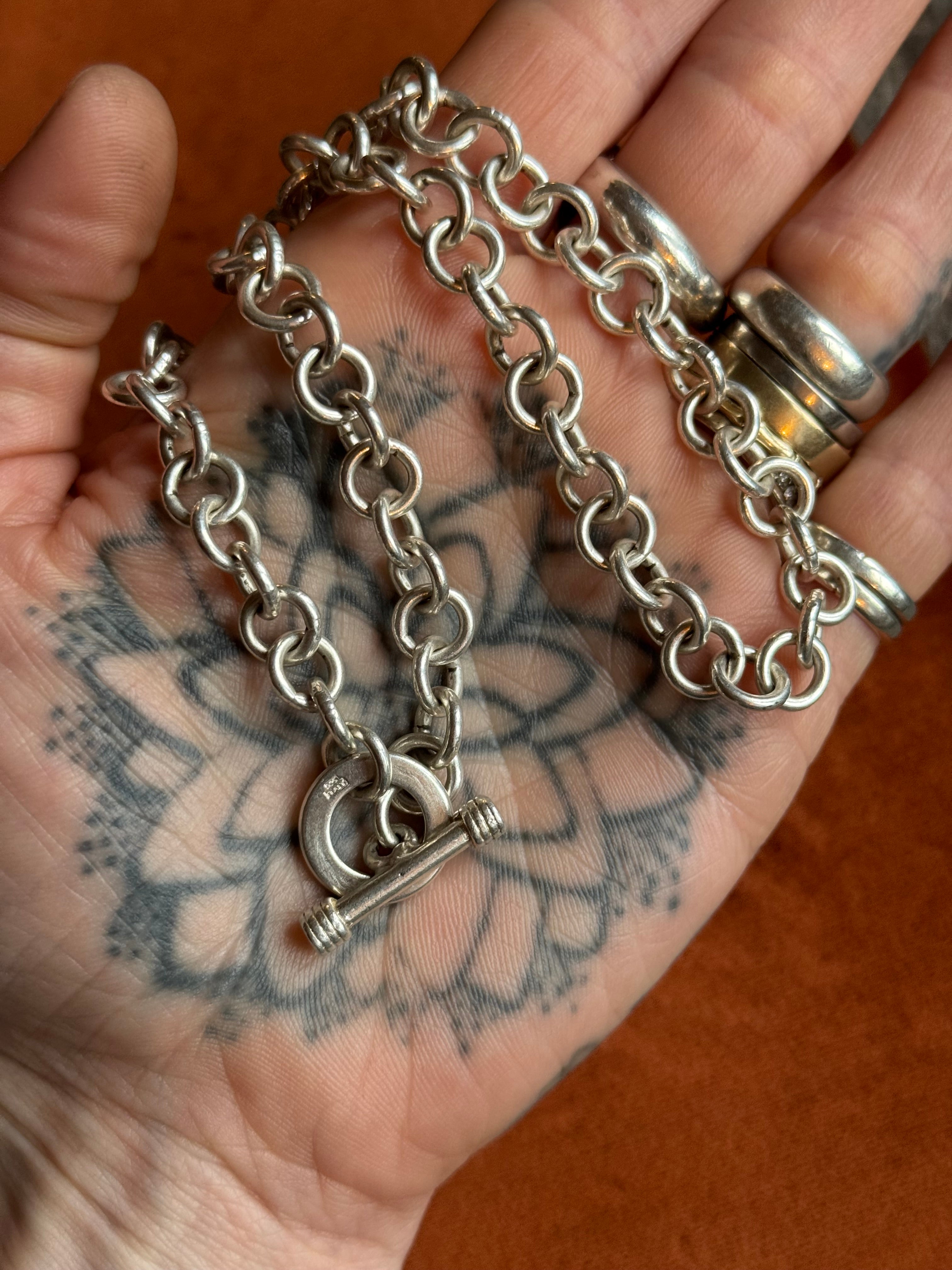 Vintage Sterling Silver 17” Round Cable Toggle Chain