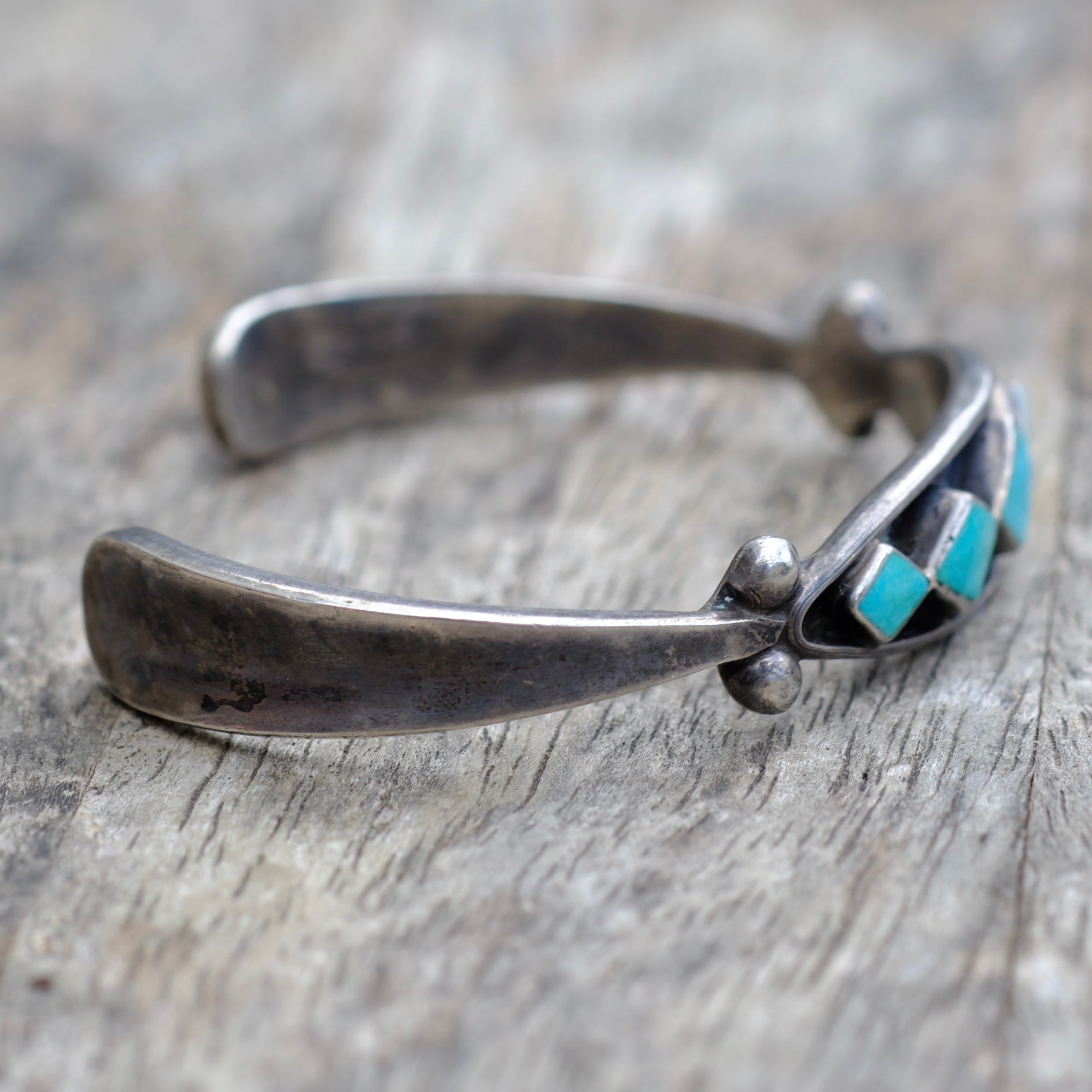 Vintage Sterling Turquoise Inlay Cuff Bracelet