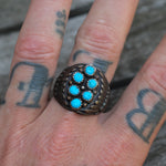 Vintage Sterling Multistone Turquoise Ribbed Band Ring 12