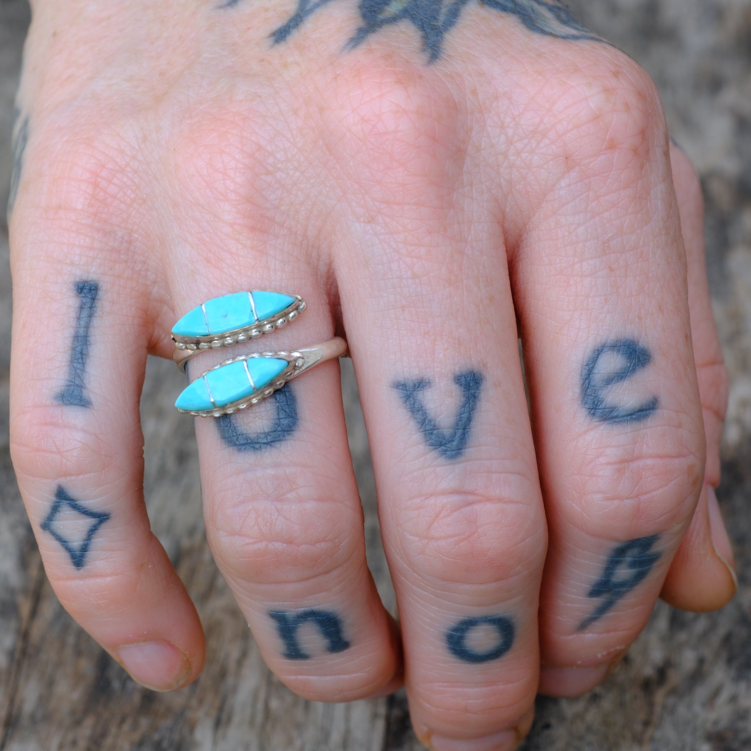 Vintage Sterling Turquoise Overpass Ring 6