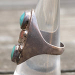 Vintage Sterling 2-Stone Turquoise Feather Ring 8.5