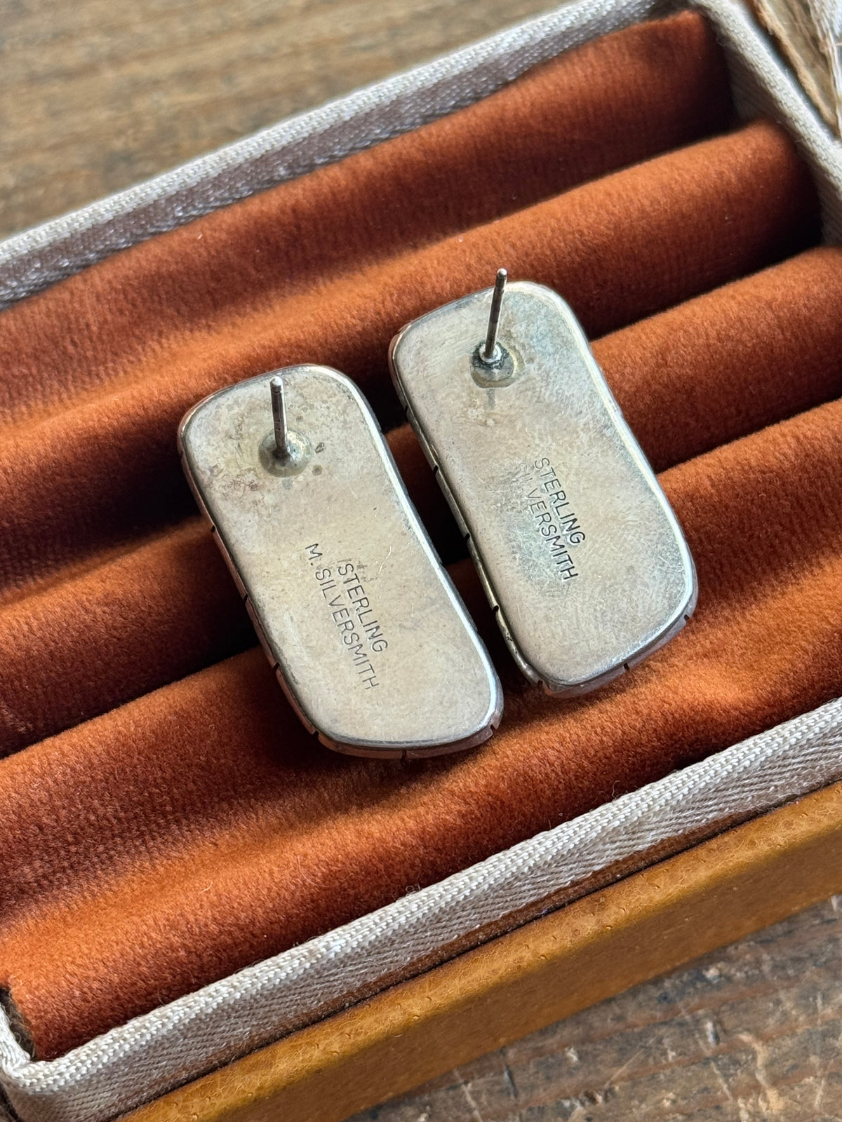 Vintage Sterling Silver Framed Jasper Earrings