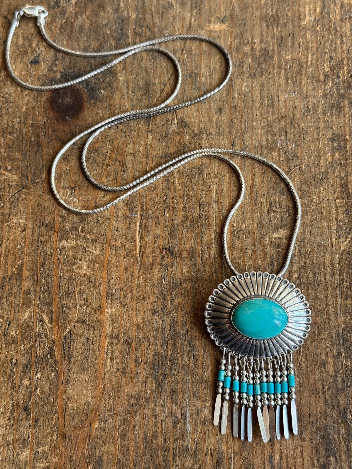 Vintage Sterling Silver Turquoise Fringe Concho Necklace