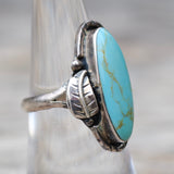 Vintage Sterling Turquoise Feather Ring 6.5
