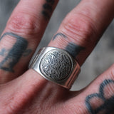 Vintage Sterling Aztec Calendar Ring 10.75