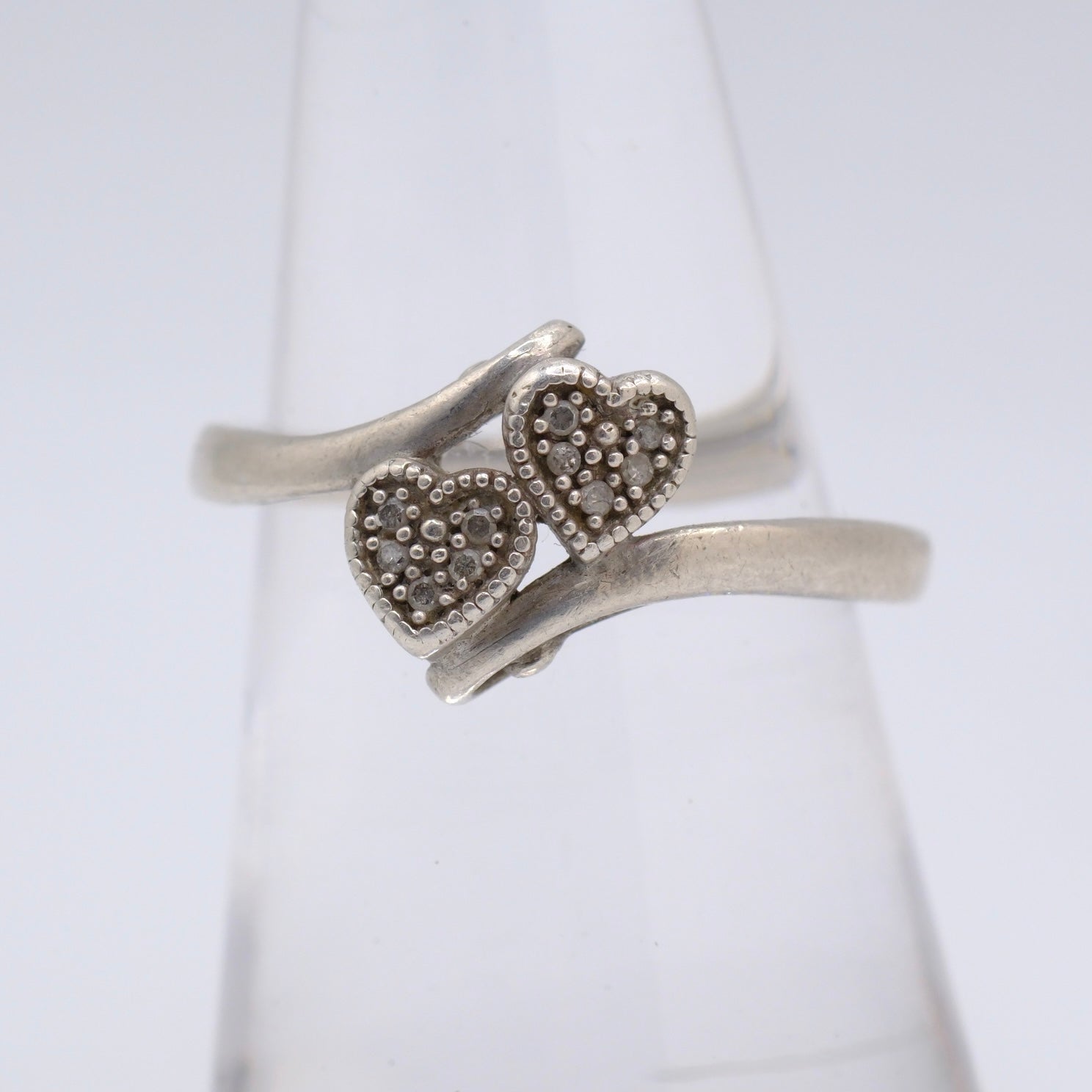 Vintage Sterling Double Heart Marcasite Ring 6