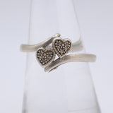 Vintage Sterling Double Heart Marcasite Ring 6