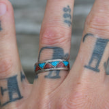 Vintage Sterling Crushed Turquoise and Coral Inlay Band 8.25