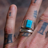 Vintage Sterling Turquoise Stamped Band Ring 9.25