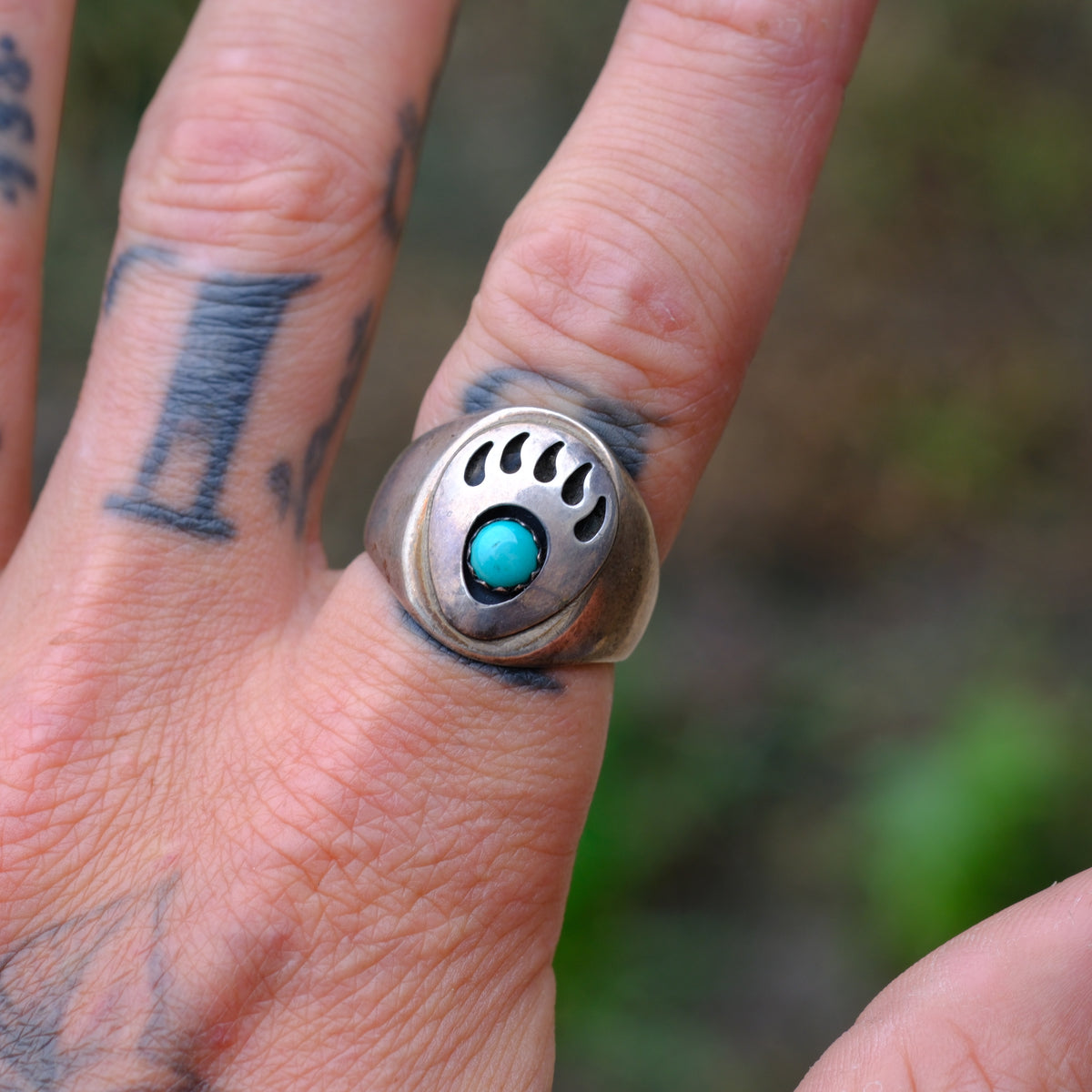 Vintage Sterling Turquoise Bear Paw Ring 10