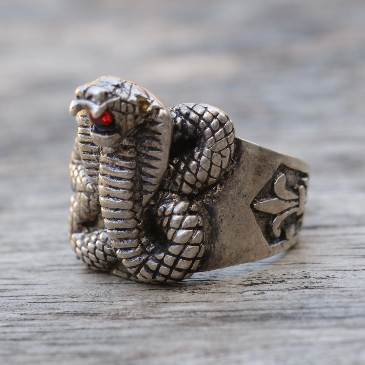 Vintage Sterling Snake Gem Ring 6.75