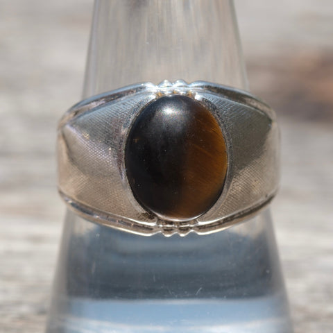 Vintage Sterling Tigers Eye Signet Ring 9.75