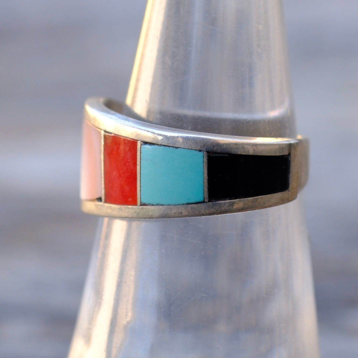 Vintage Sterling Multistone Inlay Band Ring 6