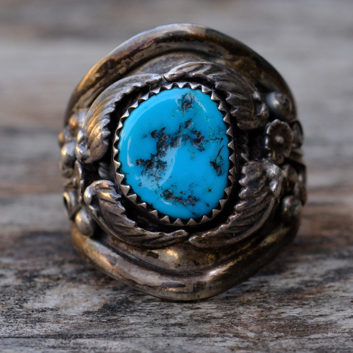 Vintage Sterling Turquoise Feather Ring 10